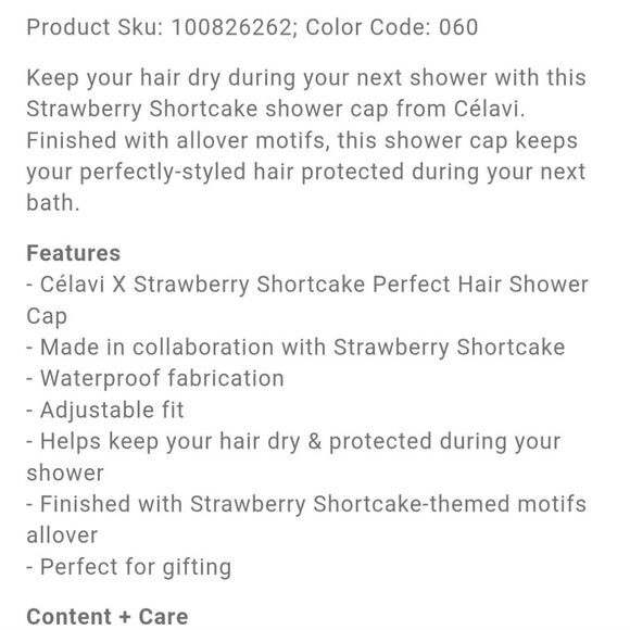 Celavi X Strawberry Shortcake Perfect Hair Shower Cap - Picture 4 of 4